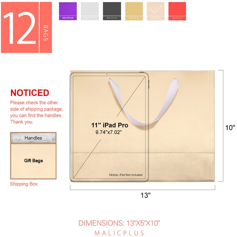 MALICPLUS 12 Large Gift Bags 13x5x10 Inches, Luxury Large Gift Bags with Handles for Thanksgiving Day and All Occasions (Champagne Gold with Grass Texture) - Image 2